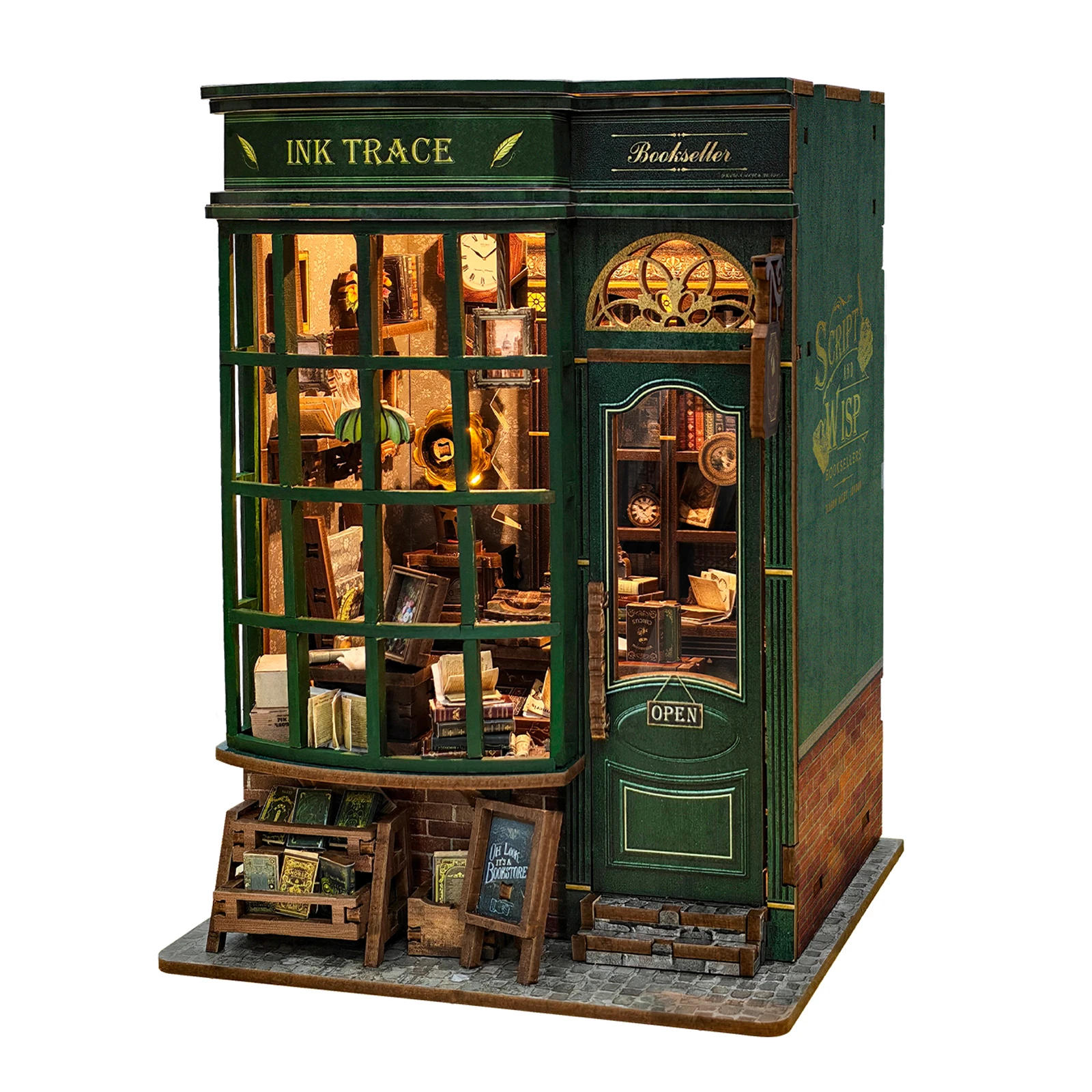 DIY Wooden Miniature Model Kits Ink Trace Bookstore 3D Puzzle Dollhouse With Furniture Lights for Friends Birthday Gifts