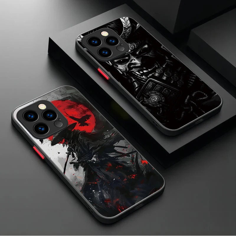 

Japanese Samurai Mask Ghost Phone Case For iPhone 17 16 15 11 12 14 13 Pro Max Mini X XS XR 7 Plus 16E Air Shockproof Hard Cover