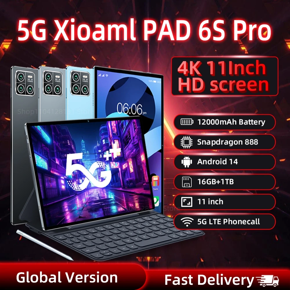 

Original Tablet Pad 6S Pro Global Version Android 14 Snapdragon 888 16GB+1TB GPS 5G WiFi Dual SIM HD 4K 12000mAH Mi Tablette PC