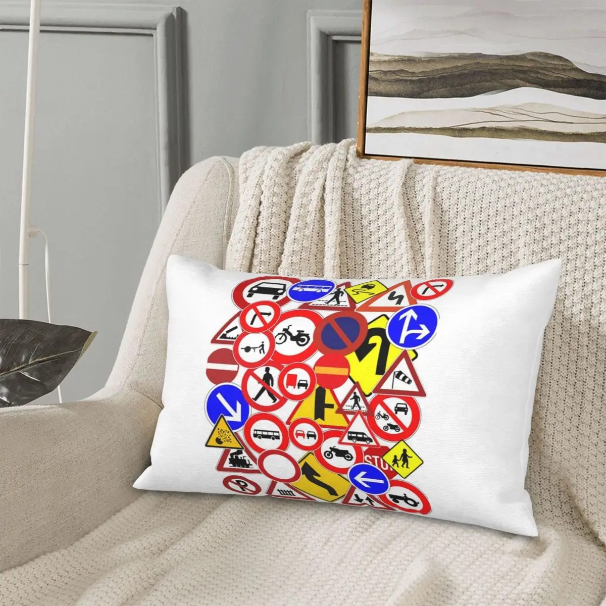 

TRAFFIC SIGNS Rectangle Pillowcase Cushion Cover Decorative Bedroom Bed Home Comfort Throw Pillow