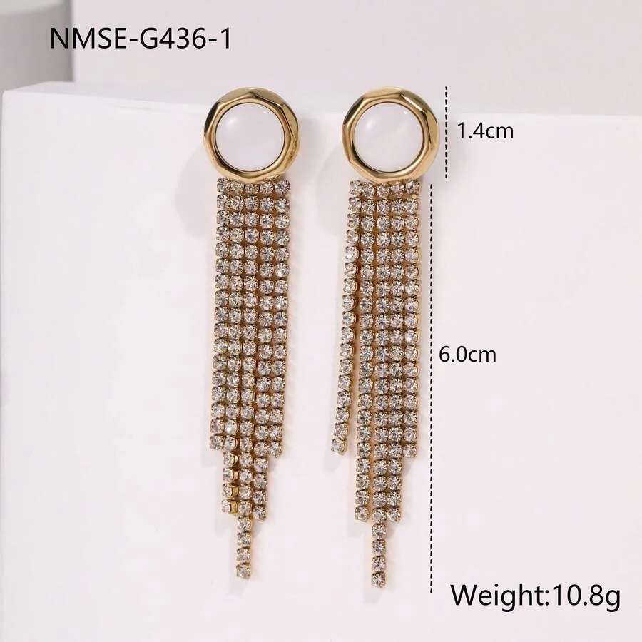 

1 Pair Of Stainless Steel Diamond-Studded Tassel Heart And Star-Shaped Earrings,,Unique, Fashionable, And Versatile