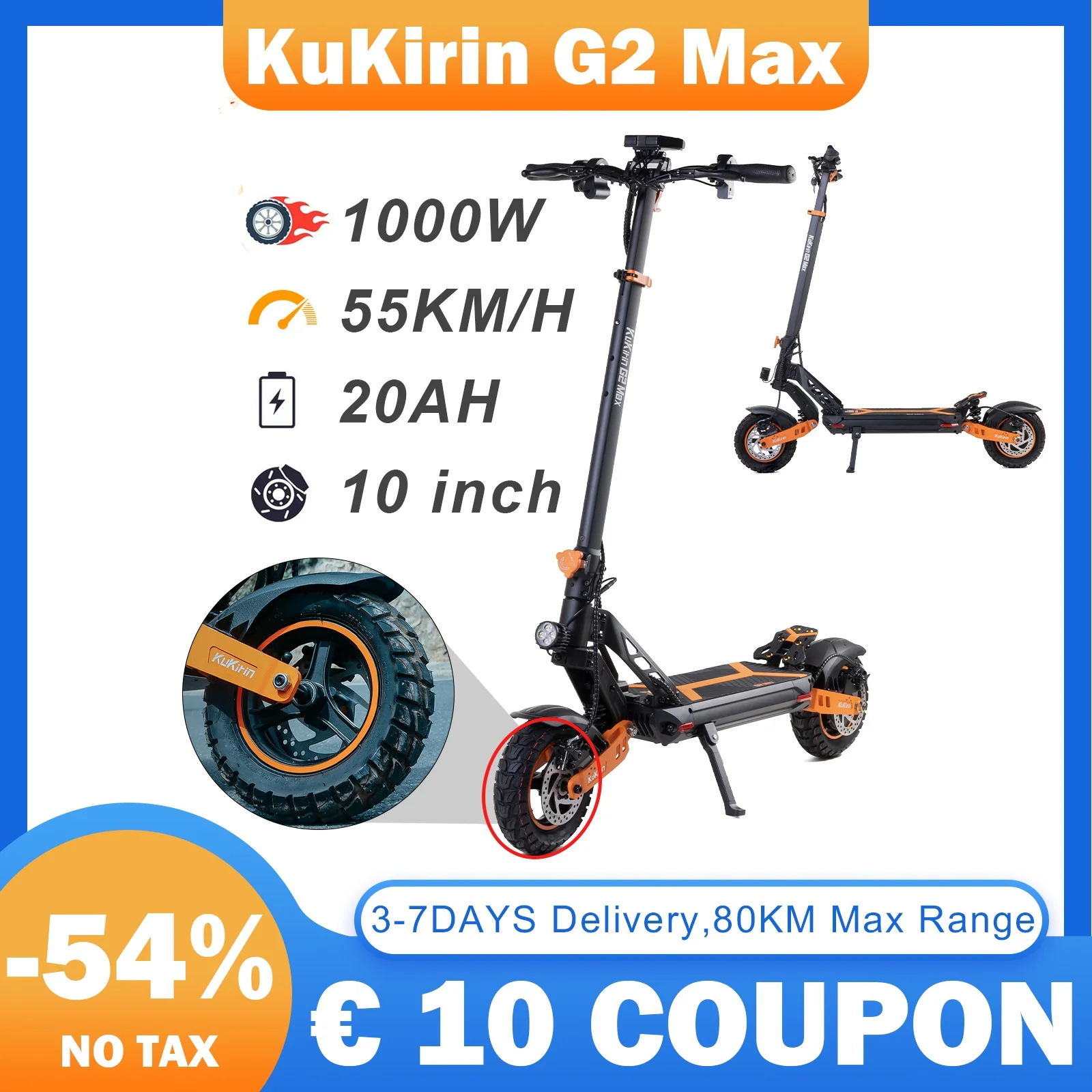 KuKirin G2Max Electric Scooter Foldable Escooter 80KM Long Range 20AH 55KM/H Max Speed 10