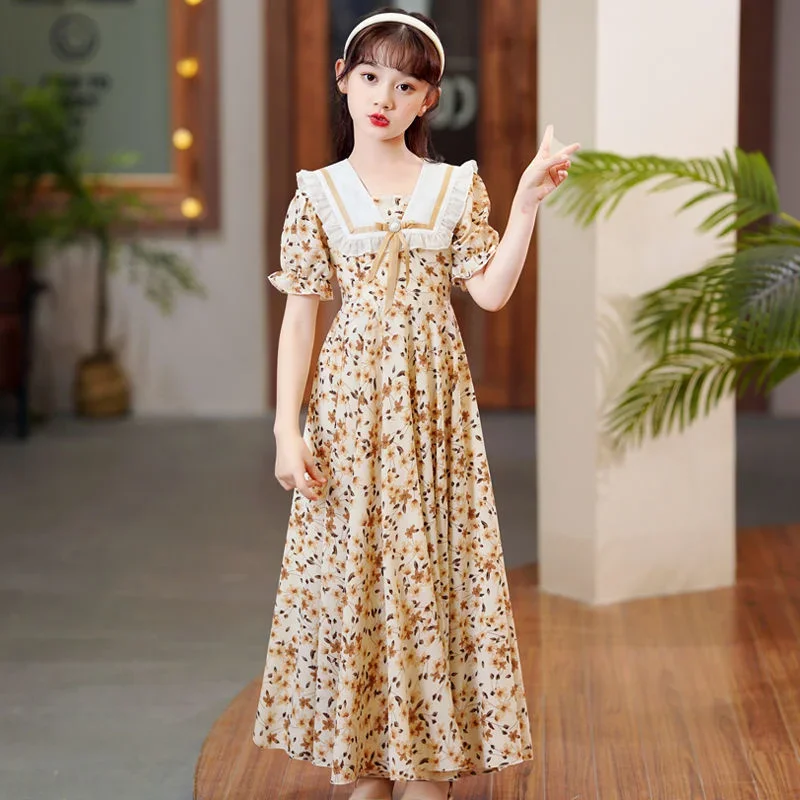 Summer Floral Dress elegant Lolita Child Girls Casual Maxi Dress Children Dresses For Teens 14 15 Year Party Princess Sundress