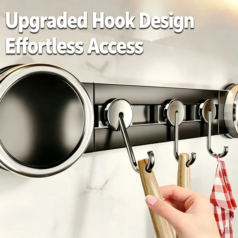 Suction Cup Wall Mount Kitchen Utensil Rack, Punch-Free Storage Holder Rod for Spatulas, Spoons & Cooking Tools