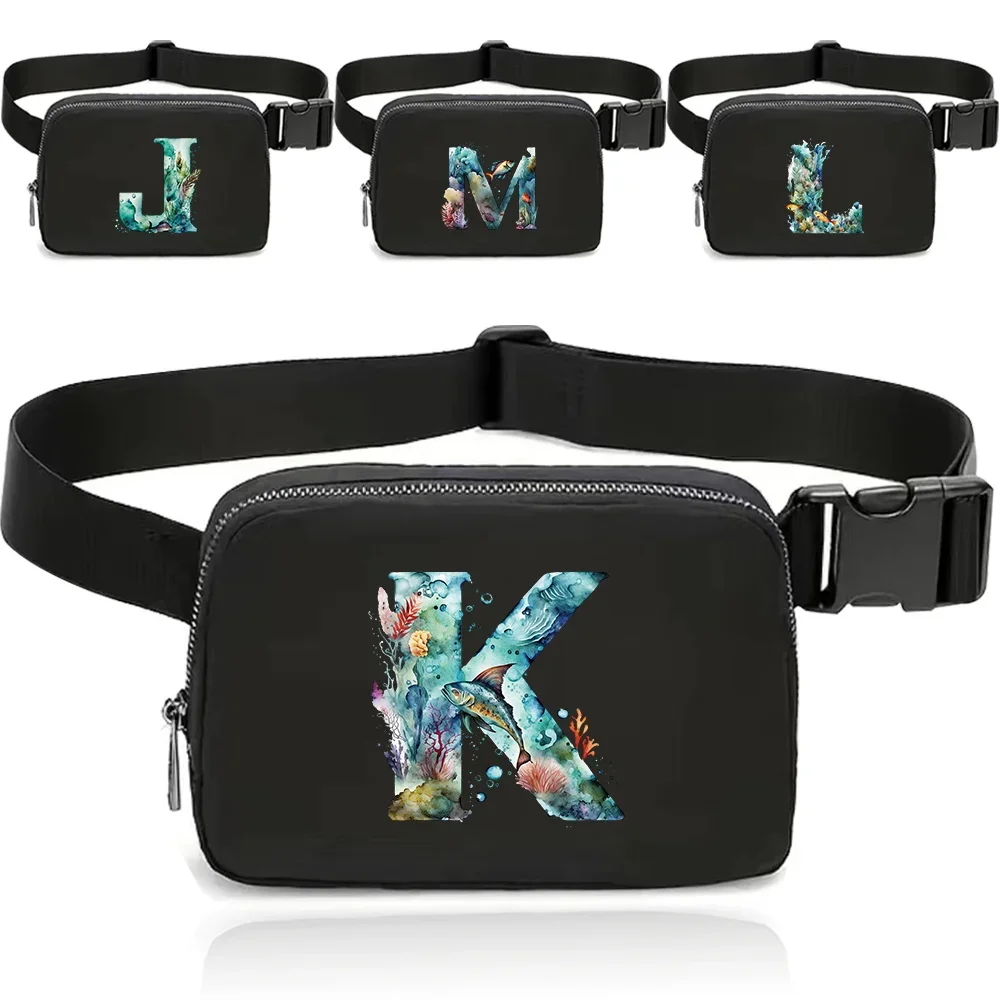 New Waist Bag Canvas Material Chest Shoulder Strap Bags Outdoor Fish Letter Series Fitness Bags Sports Leisure Storage Case