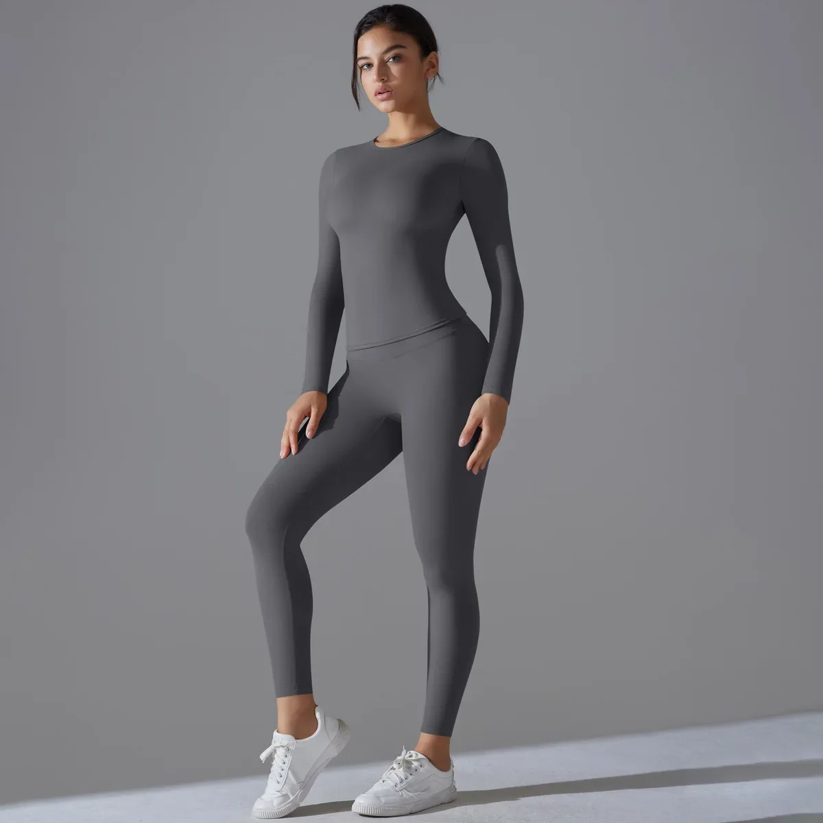 Seamless Yoga Sets Sports Fitness High Wasit Hip-lifting Trousers Long-sleeved Suits Workout Clothes Gym Leggings Sets for Women