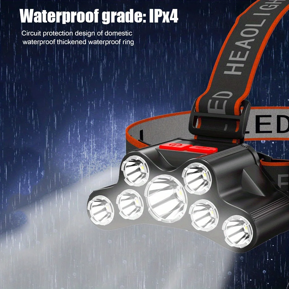 7 LED Headlight Rechargeable Fishing Lamp Waterproof Adjustable Head Torch Light For Outdoor Camping Running Portable Headlamp
