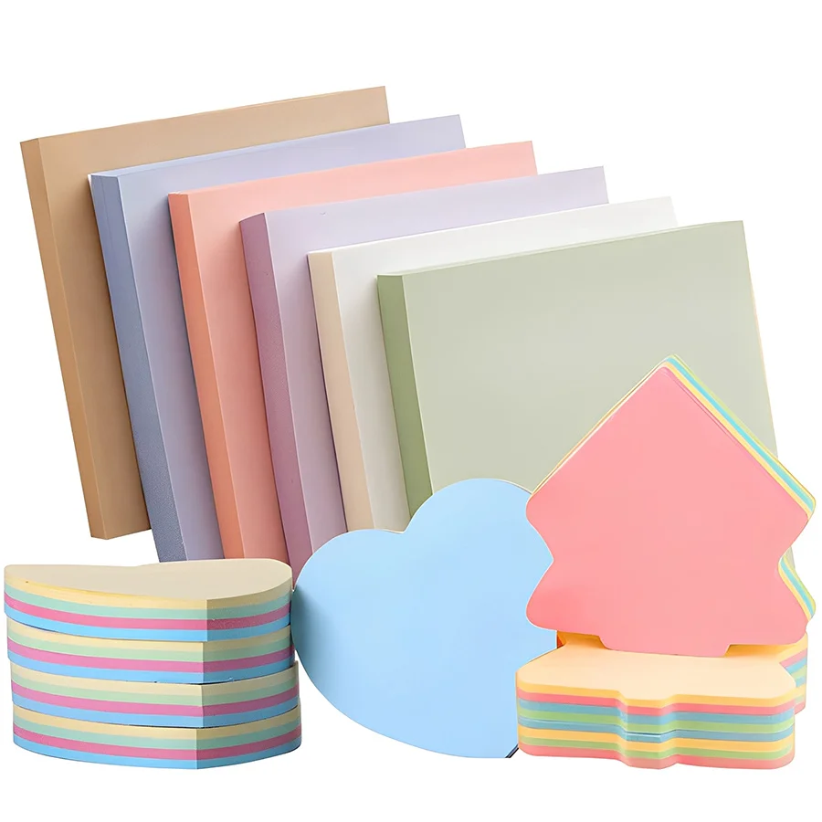 1000pcs 7.6cm Color Sticky Notes Square Heart Shape Writable Blank Office Memo Stickers Important Reminder Tool Office DDJ