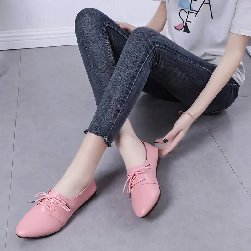 Big Size 41 Women Flat Shoes Woman Genuine Leather Flats Ladies Shoes Female Cutout Slip on Shoes for Women Ballet Flat Loafers