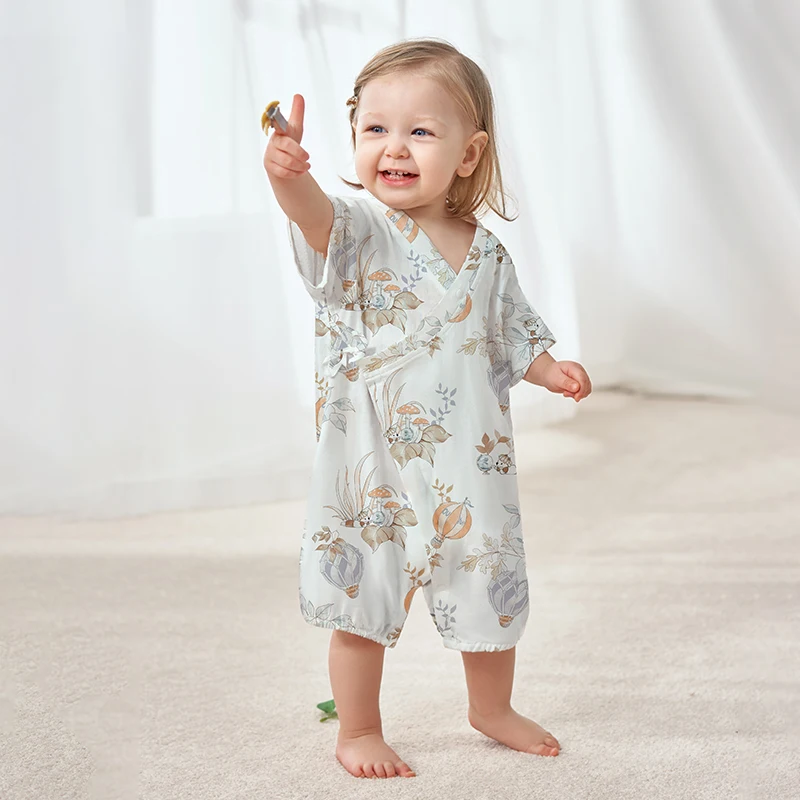 

Летний тонкий комбинезон для новорожденных OUYUN, с коротким рукавом, из бамбукового хлопка и марли, для кондиционированного воздуха, для ползания, детская одежда