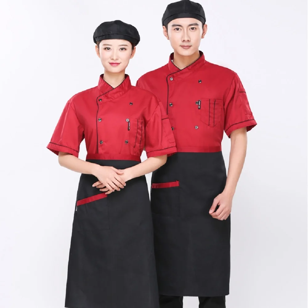 Unisex Food Service Chef Uniforms Restaurant Hotel Wholesale Cotton Chef Jacket Short Sleeve Chef's Uniform Breathable Workwear