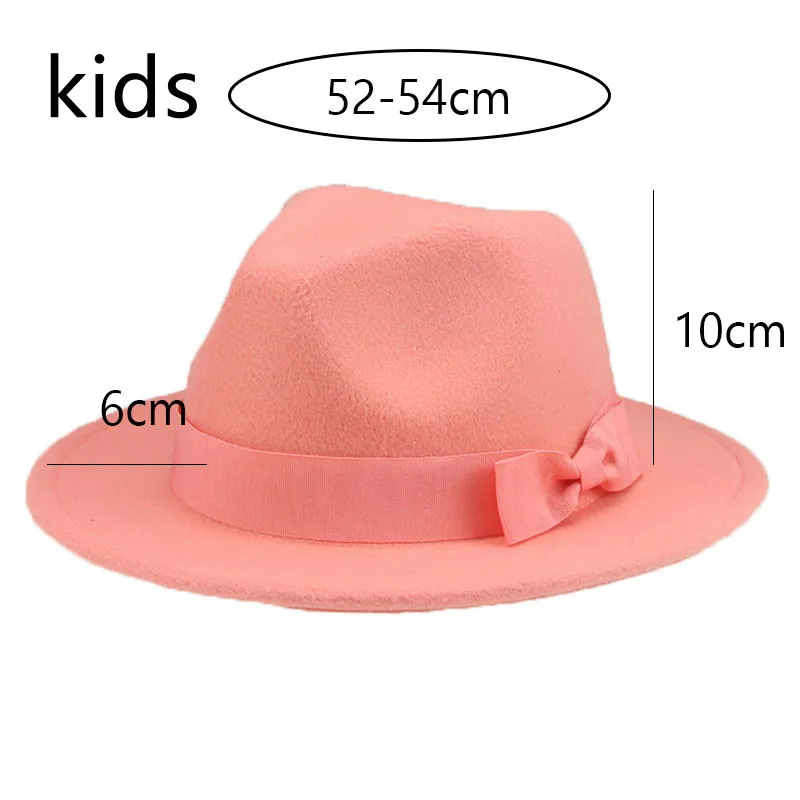 Fedora Hat Women Ribbon Bowknot Dress Formal Wedding Decorate Hats for Women Camel Yellow Kids Child Girl Hat Sombreros De Mujer