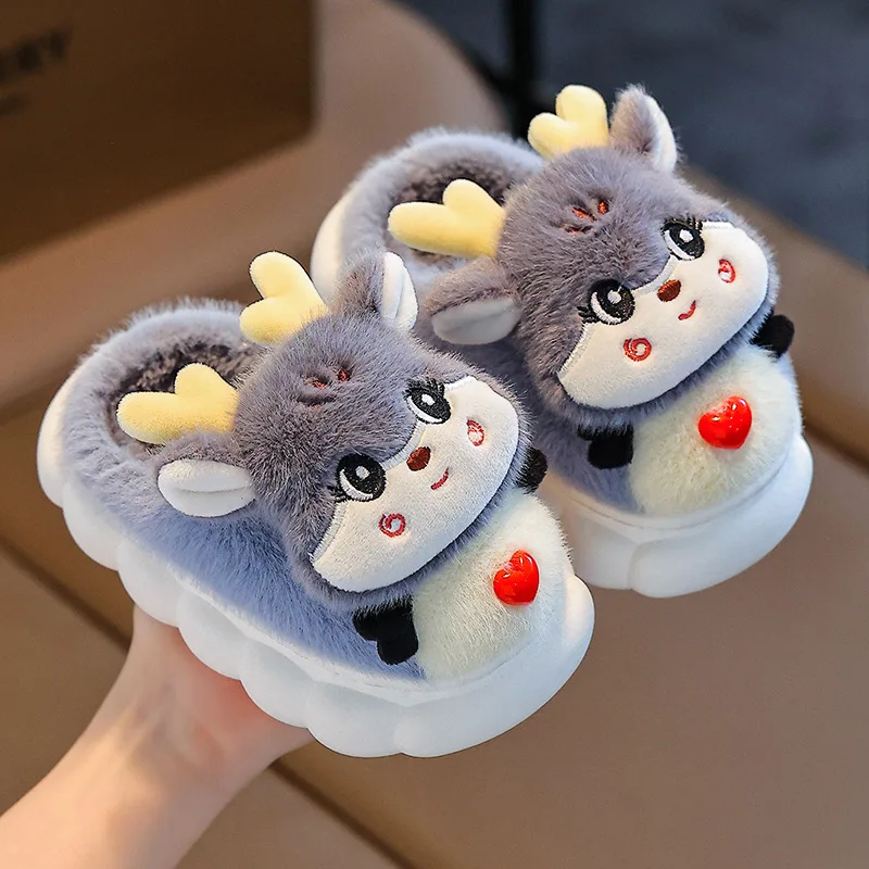 

Kawaii Children Cotton Slippers Male Girl Autumn Winter New Home Shoes Indoor Thick Sole Anti-Slip Keep Warm Cute Cartoon