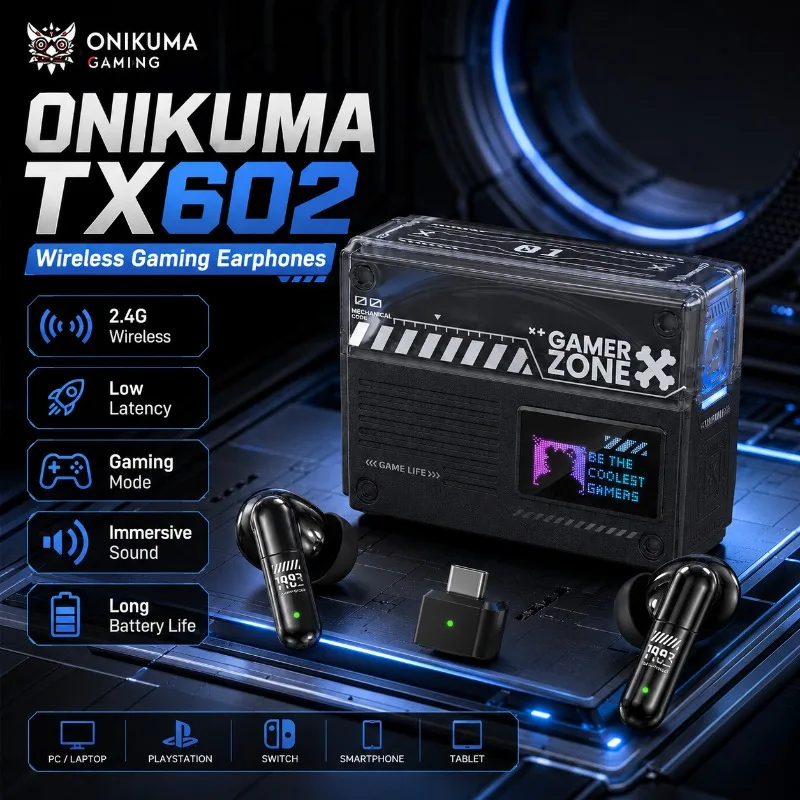 ONIKUMA TX602 Bluetooth Gaming Earbuds 2.4G Wireless Low Latency ENC Microphone Touch Control for PS5 PS4 PC Mobile Laptop Mac