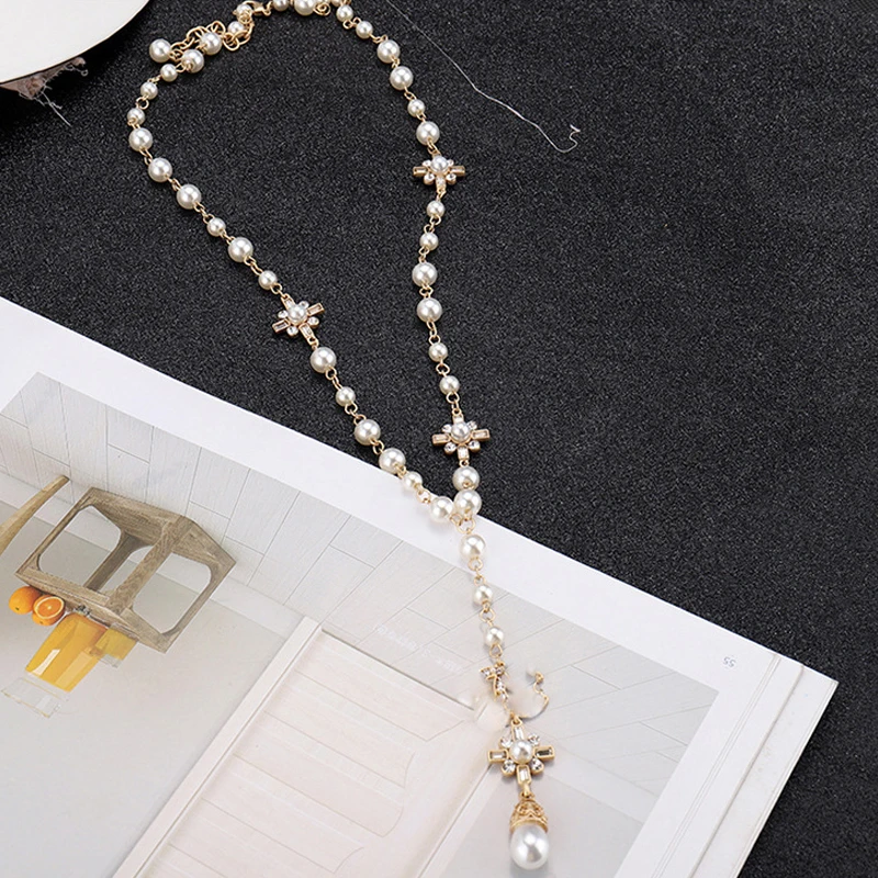 Korean Mode Perle Lange Doppelte Schicht Anhänger Halskette Pullover Kette Zubehör