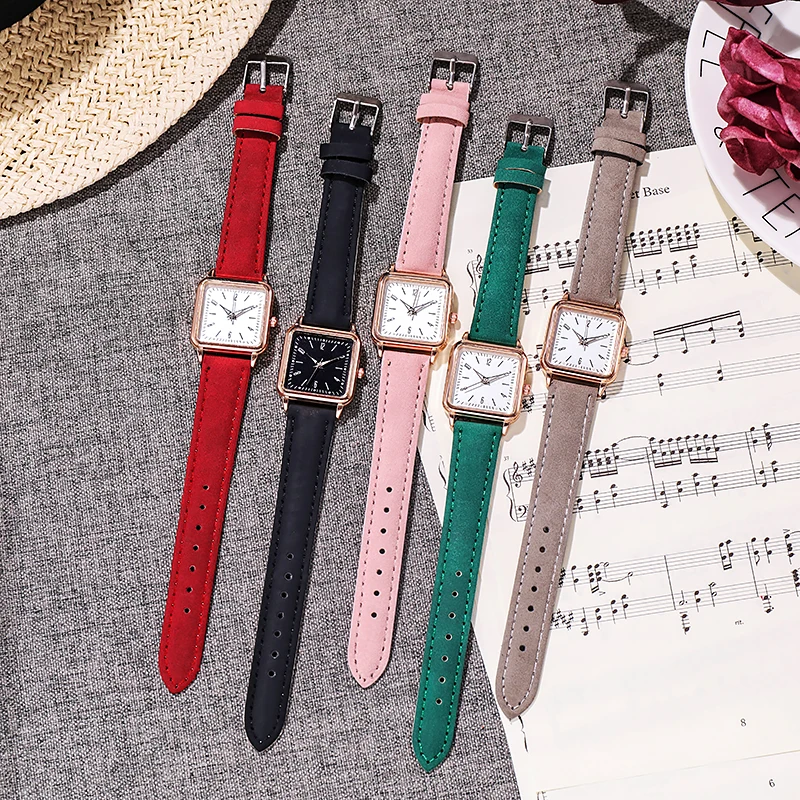 Women Watches Fashion Square Arabic Dial Quartz Watch Casual Leather Strap Ladies Wristwatches Clock Gift Reloj Mujer