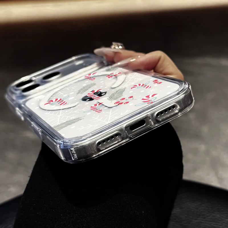 عيد ميلاد سعيد كاندي قصب المغناطيسي قضية الهاتف آيفون 17 16 11 12 13 14 15 زائد برو ماكس X XR XS سليم واضح حالات وقائية #5