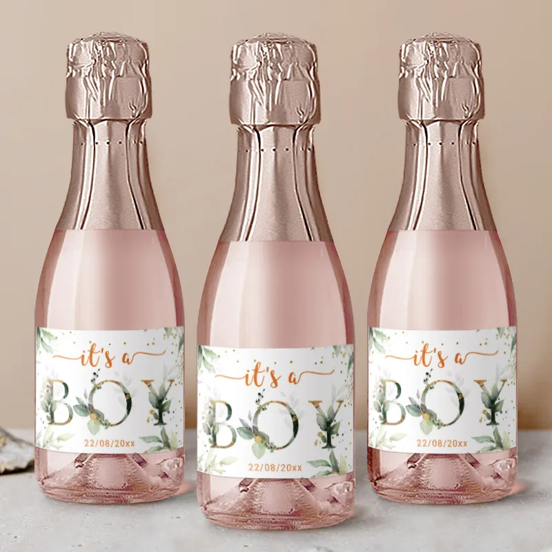 Adesivi Mini Champagne personalizzati Boy Girl Birthday Party Baby battesimo anniversario etichette adesivo per bottiglia di vino da sposa