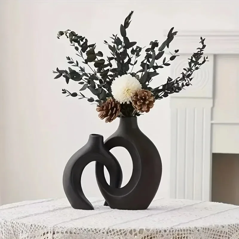 2026 latest model nordic black flower vase designed plastic plant pot home decoration living room bookshelf place vases interior - view 3