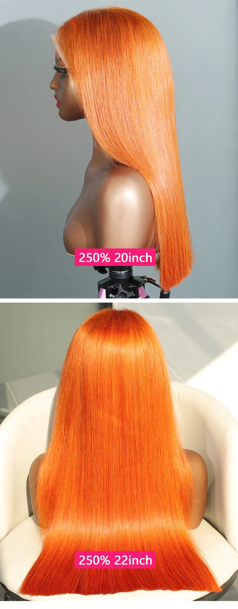 Orange Ginger 13x4 Lace Frontal Bob Perücken 100% Echthaar Doppelt gezogen Knochenglatte gefärbte Perücken Echte 250 Dichte Rohes vietnamesisches Haar – Detail 9