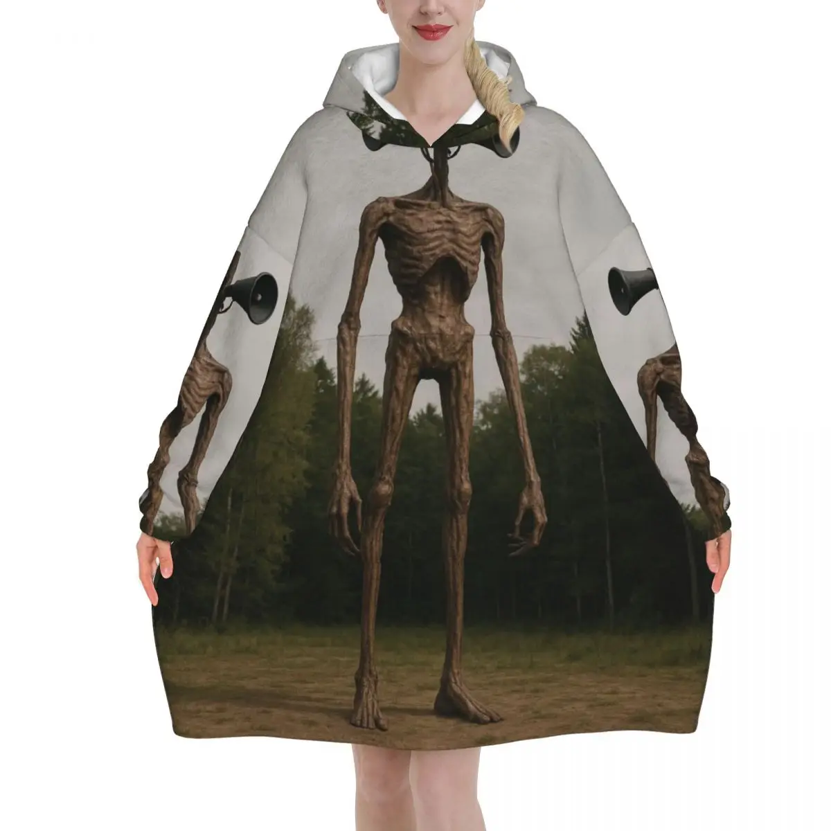 Siren Head In Dark Forest Wearable Blanket Hoodie for Women Men Warm Cozy Large Blanket Sweatshirt Thick Fleece Hooded Blanket