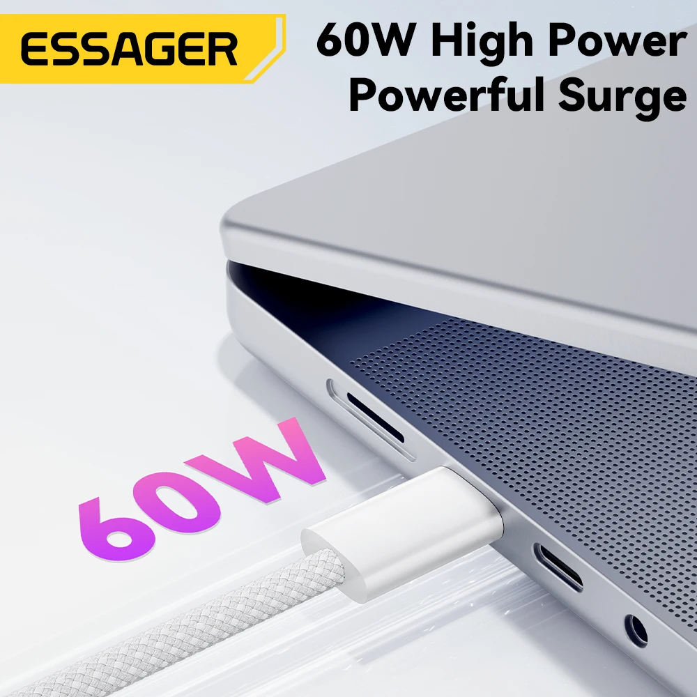 Essager نوع C إلى نوع C كابل آيفون 16 15 برو سامسونج S24 60 واط شحن سريع PD 3.0 USB C كابل ل MateBook 14 PD كابل