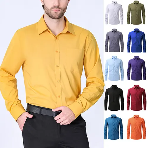 Imagen 2 del producto Camisa de manga larga para hombre de talla americana, ropa informal de negocios formal para primavera/verano, moda de alta calidad, color sólido de talla grande
