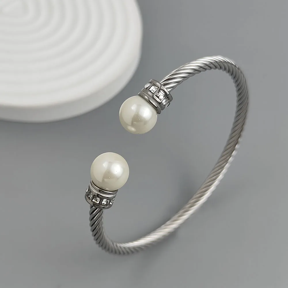 New steel wire button zircon pearl stainless steel gold-plated bracelet 18K, high quality waterproof couple bracelet, wife gift