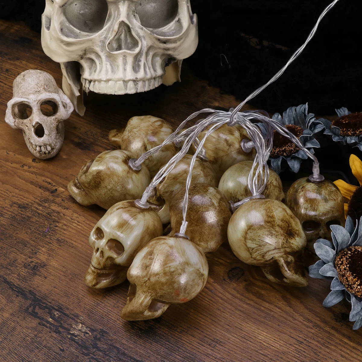 10leds 할로윈 해골 스트링 조명 실내 야외 파티 장식을 위한 전원을 공급하는 요정 조명 에너지 절약 친환경