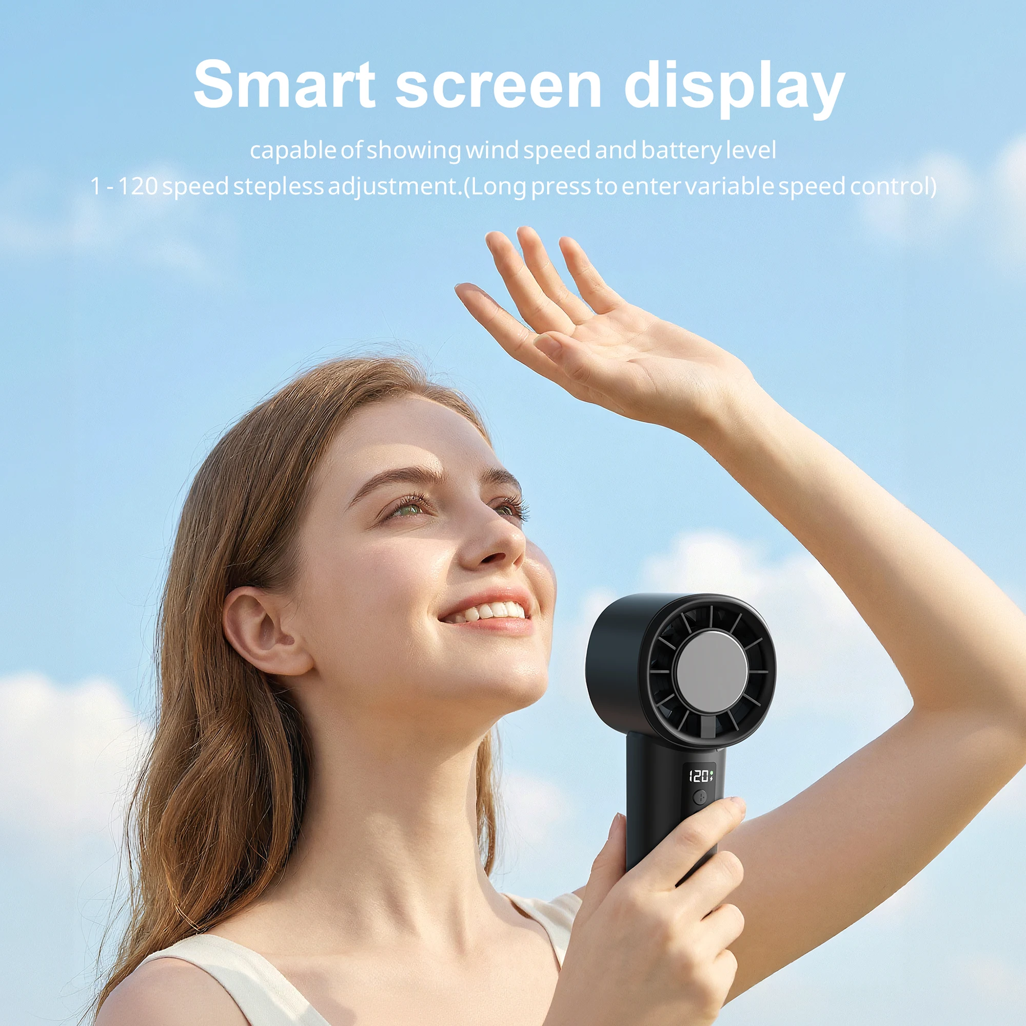 MINISO Portable Ice Cooling Hand Fan 3 Second Quick Cool 120 Adjustable Speed Smart Display 3000mAh Rechargeable Travel Mini Fan