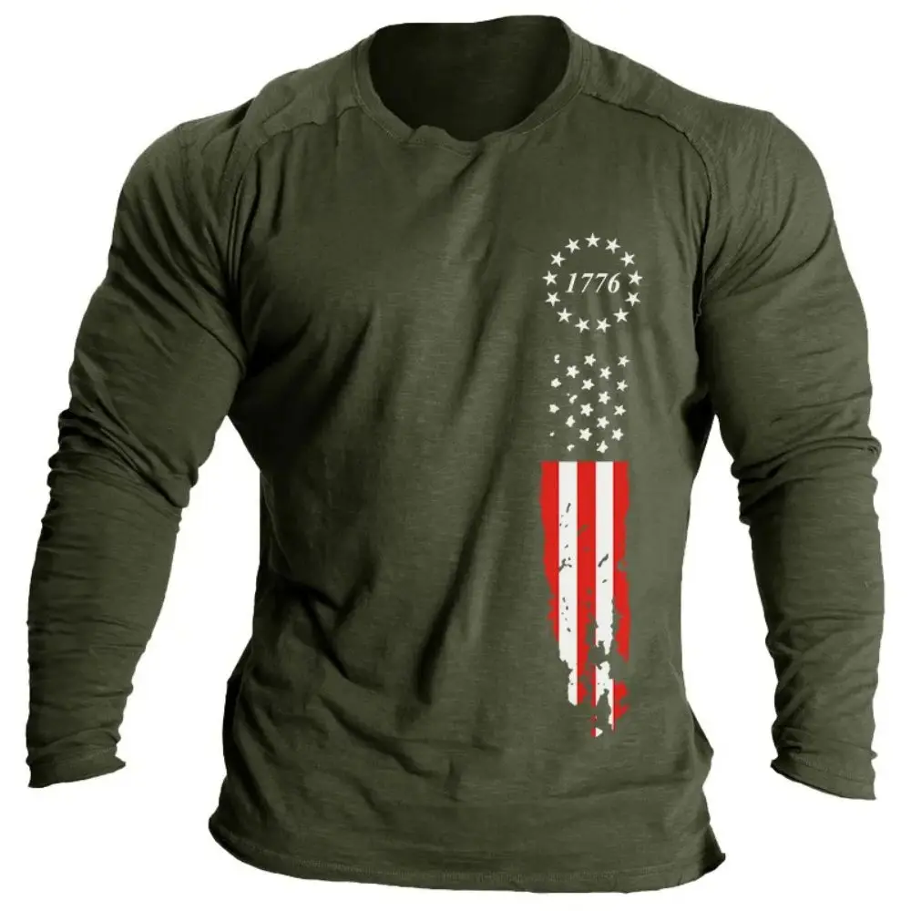 Men T-Shirt Cotton Long Sleeve Top 1776 Independence Day Graphic Clothe Oversized O Neck Pullover Autumn Winter Male Shitr Tees