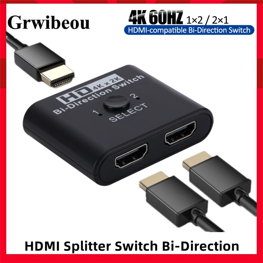 4K HDMI-compatible Switch Bi-Direction 2 Ports HDMI-compatibl Splitter Switch for Laptop PC Xbox PS3/4 TV Box to Monitor Adapter