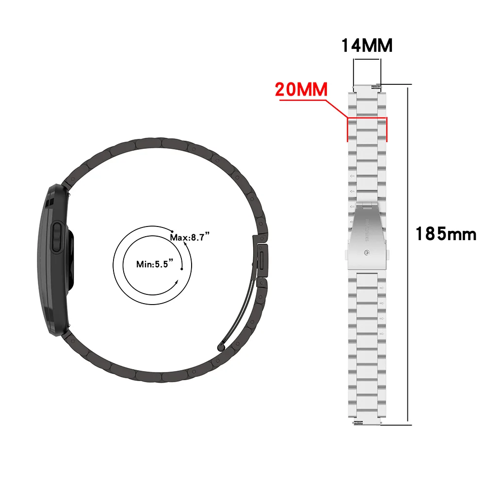 Sweat Resistant Metal Band for Gramin CIRQA 3-Bead Stainless Steel Business Replacement Strap Folding Clasp