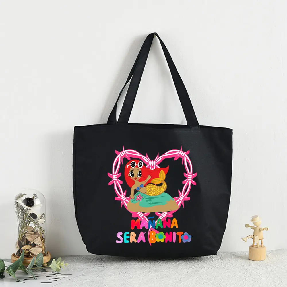 Karol G Bichota Manana Sera Bonito Music Singer Shopping Bag Women Canvas Tote Bags Printing Bag Cartoon Shopper Shoulder Bags