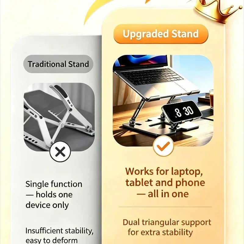 Tablet Stand Adjustable Foldable Carbon Steel Phone Laptop 2 in 1 Holder Height Riser Cooling Bracket for Desk Office Home Use