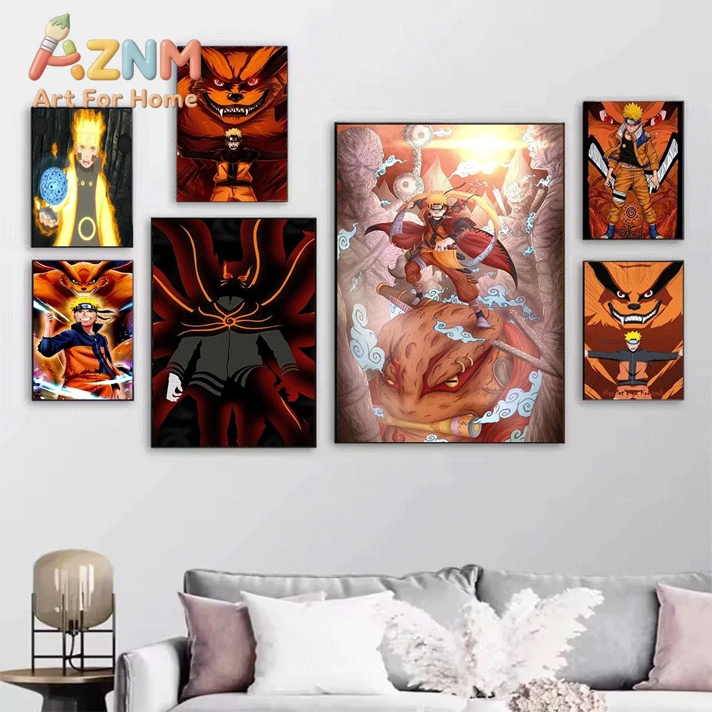 Naruto Kurama Nine‑Tails Beast Anime Canvas Wall Art Print, Unframed Canvas Painting, Japanese Manga Poster for Bedroom Living
