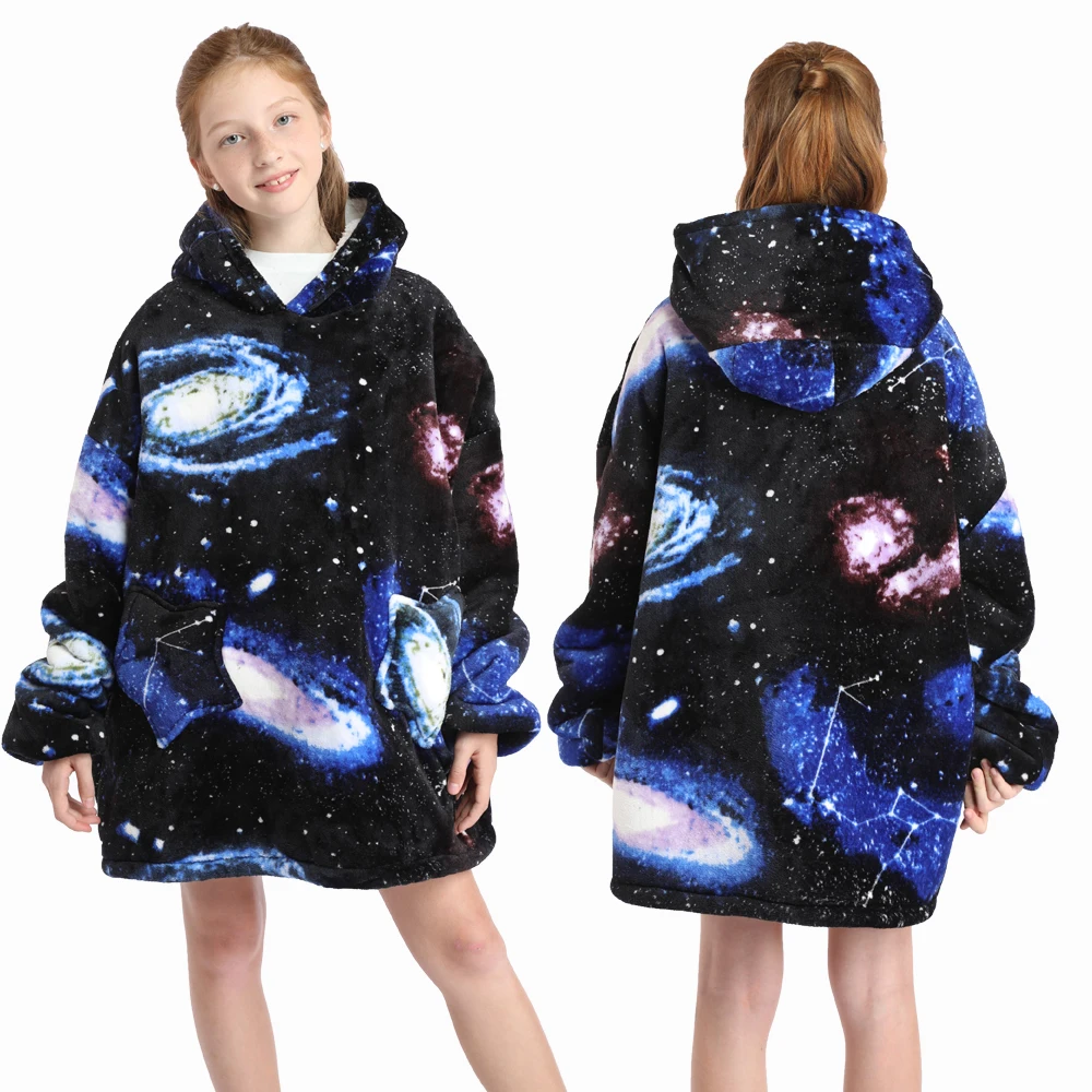 Kids Hoodie Oversized Blanket with Sleeves Unicorn Print Cute Girls Sweatshirt Teenage Boys Hoodie Children Winter Loose Clothes
