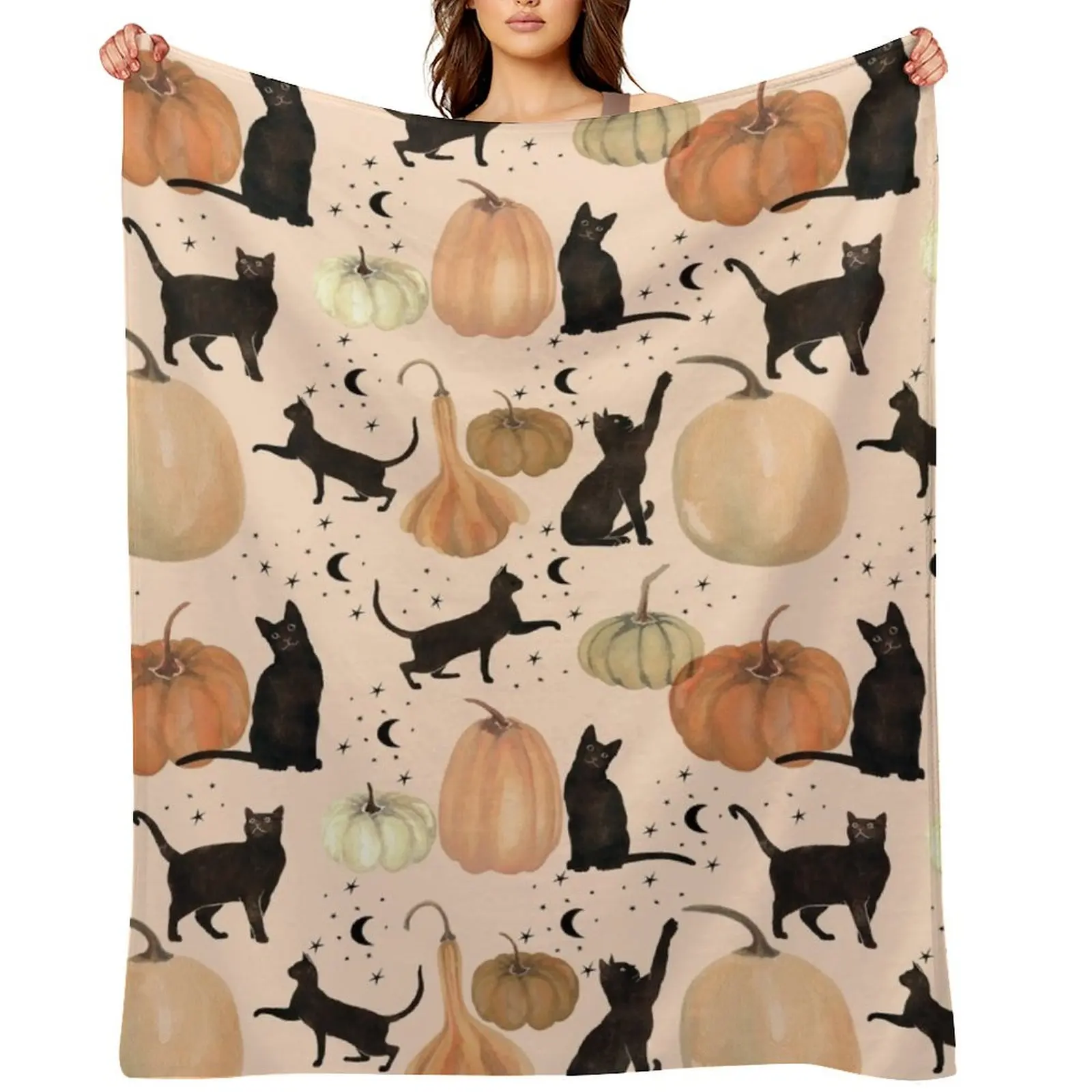 

Black Cats Pumpkin Patch Fall Halloween Pattern Throw Blanket Camping blankets ands Baby Decorative Sofas Blankets