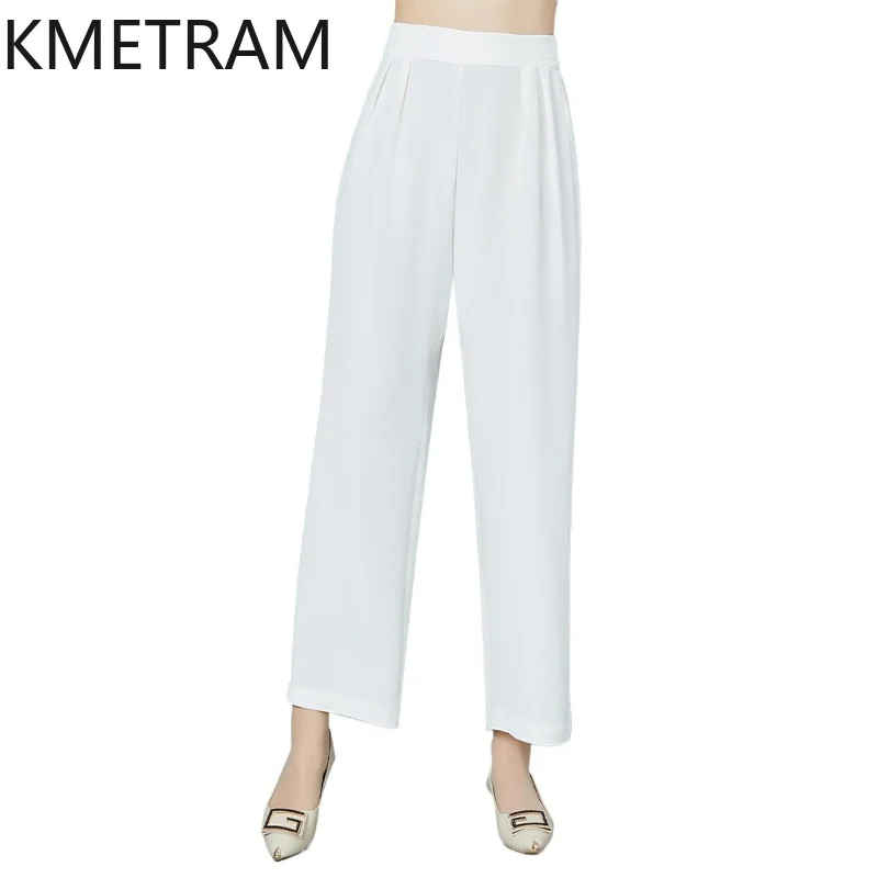 

KMETRAM 91% Real Mulberry Silk Women Pants 2026 Summer High-waisted Plus Size Long Straight-leg Pants Female Clothing Ropa Mujer