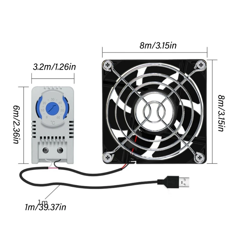 USB Cabinet 80mm Fan Quiet Cooling Fan System With 0-60℃ Temperature Control For Home Theater Cabinets Computer