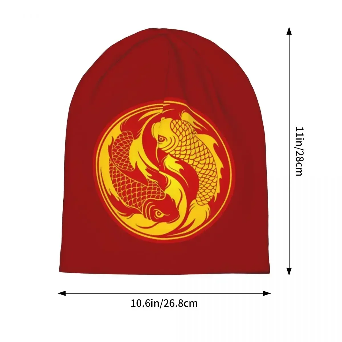 Red And Yellow Yin Yang Koi Fish Warm Knitted Cap Hip Hop Bonnet Hat Autumn Winter Outdoor Beanies Hats for Men Women Adult