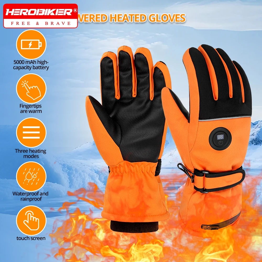 

HEROBIKER USB перчатки с электрическим подогревом, сенсорный экран, зимние термоперчатки с подогревом, лыжные перчатки с подогревом, водонепроницаемые перчатки с подогревом