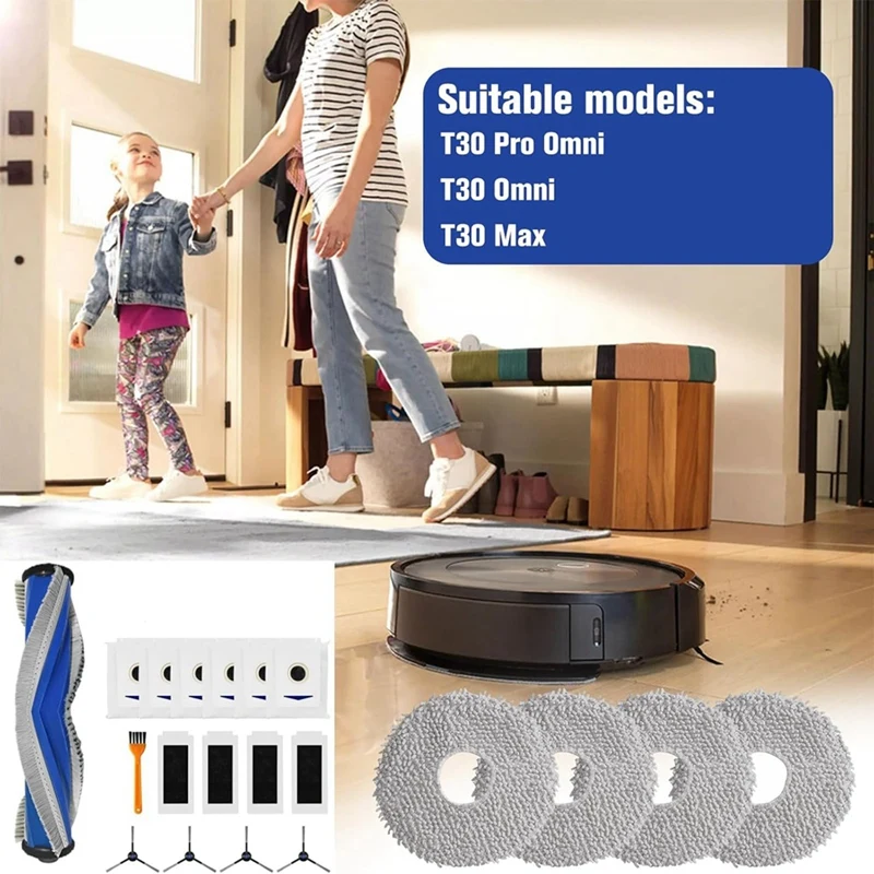 Do odkurzacza robota Ecovacs Deebot T30 Pro Omni / T30 Omni / T30 Max Główna szczotka boczna Filtr Hepa Mop Ściereczka Worek na kurz