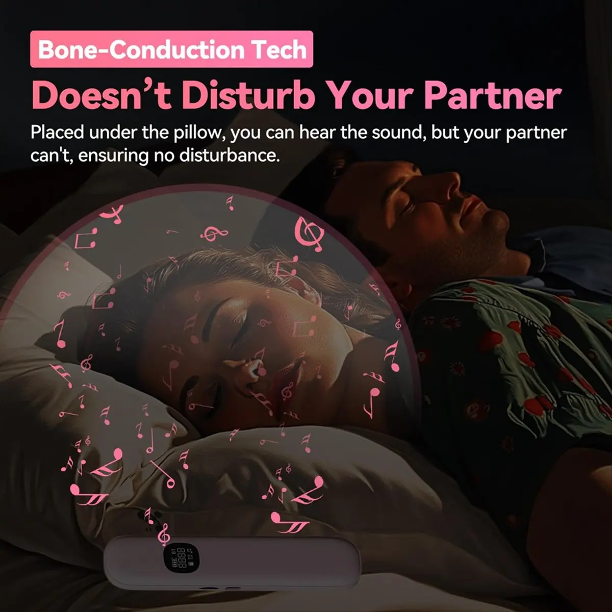 T213C-Under Pillow Speaker Bluetooth for Sleeping -Bone Conduction Pillow Speaker with 11 Built-in White Noise,400mAh Silent,B H