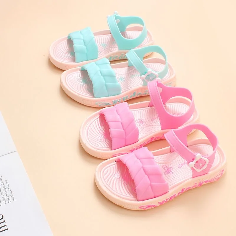 Students open-toed sandals for girls wear plastic children's sandals for girls with thick flat non-slip princess shoes