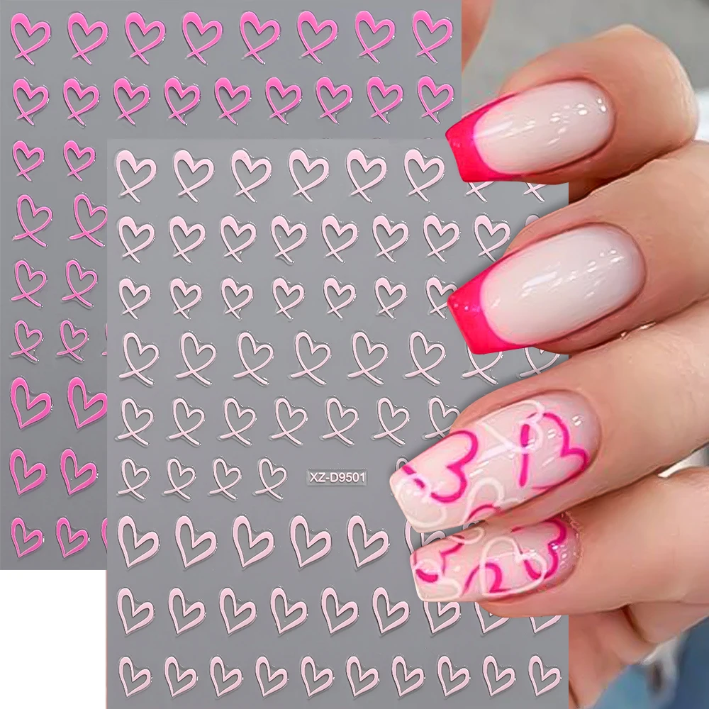 8Pcs 3D Black White Pink Red Love Heart Nail Decals Self Adhesive Slider Manicure Decorations Valentine's Day Nail Art Stickers