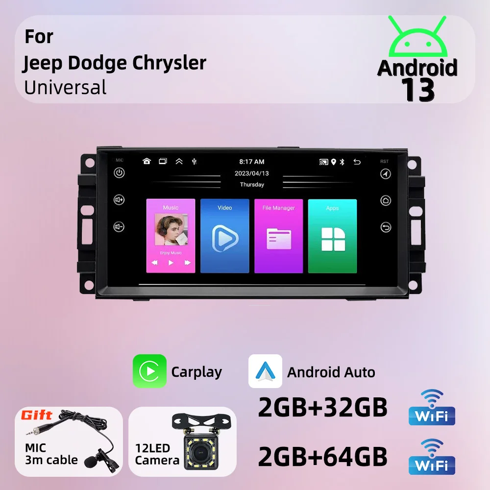 For Jeep Dodge Chrysler Universal Carplay Radio Stereo Head Unit 1 Din 7