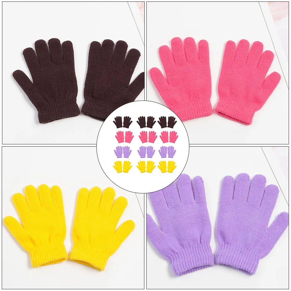 

12pcs 12 Pairs Children Warm Gloves Kids Winter Thicken Mitts Black Waterproof Knitted Acrylic H Protector Gloves Soft Durable