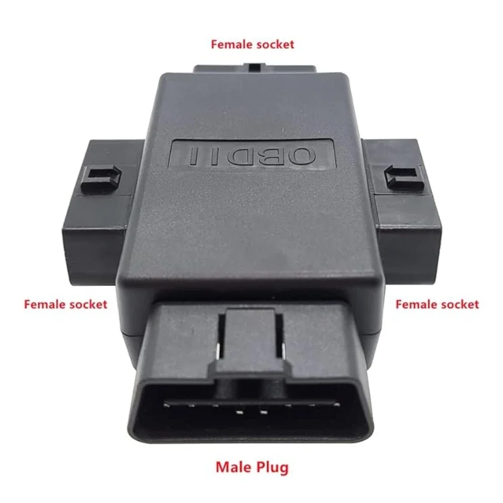 OBD2 OBD II 16pin Male Connector to 3 Female Plug OBD Adapter 1 to 3 OBD2 Splitter Cable Converter for Diagnostic Extender