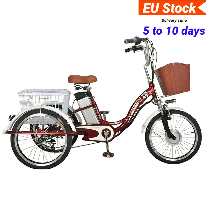 

EU Stock 20 Inch Family Electric Bike For Adults 48v 350w 3 Wheel Electric Tricycle For Old People With Front And Rear Basket